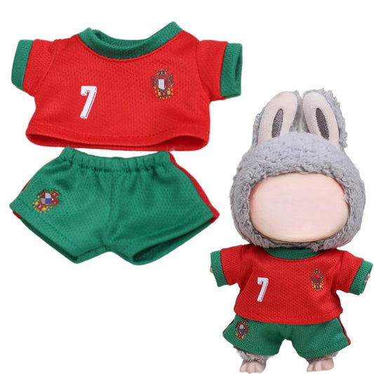 Clothes for Labubu 2-Piece Soccer Outfit - Breathable Fabric,Sporty Design with Jersey & Shorts,Perfect for 17cm Dolls(No Doll) (Number 7)