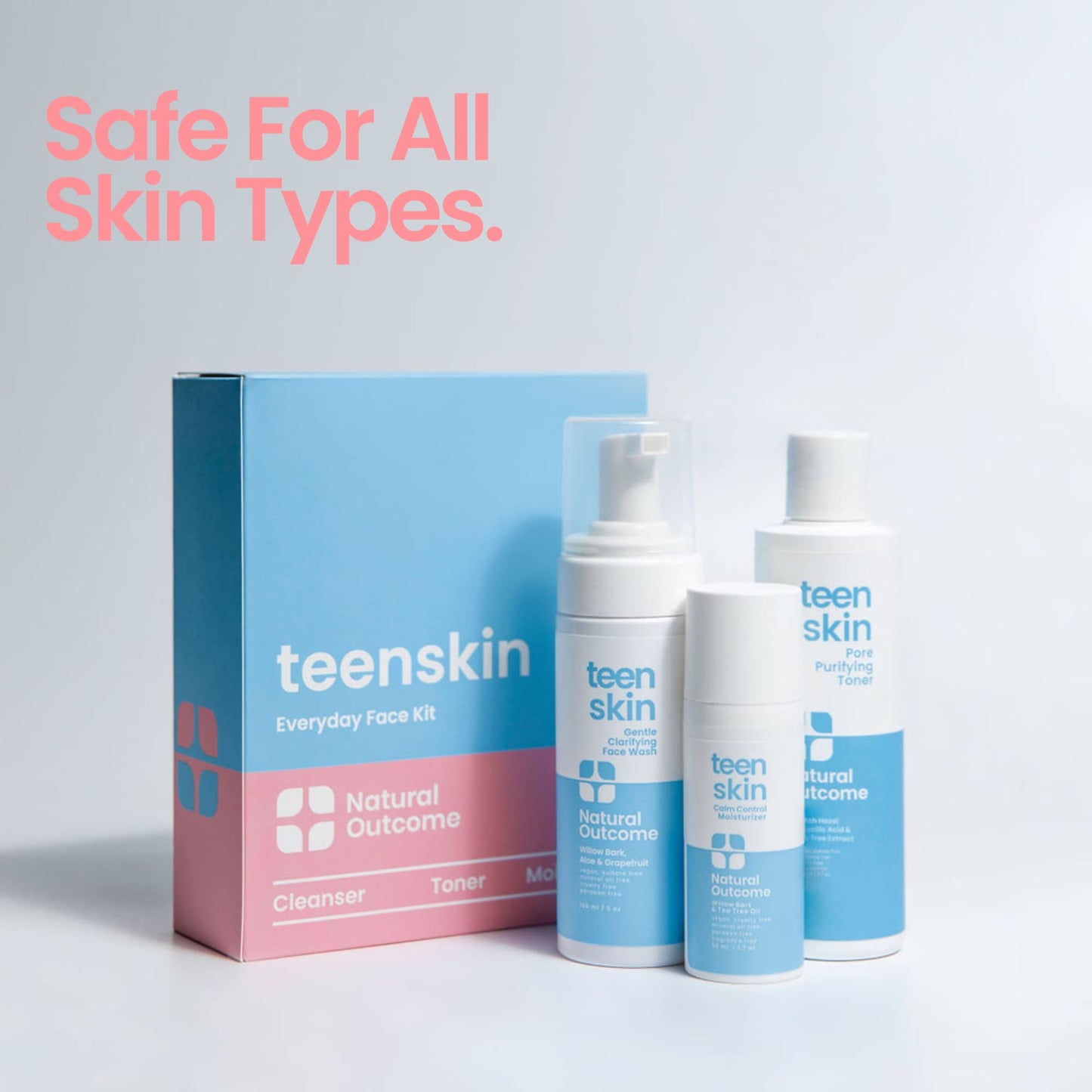 Teen Skin Care Kit 3-Step by Natural Outcome – Face Wash, Toner & Moisturizer for Acne-Prone Skin, Perfect for Teens & Preteens