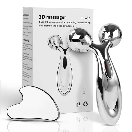 Lanfixilly Stainless Steel Gua Sha and Face Roller Set, Facial Tool for Face Sculpting, Metal Skin Care, Massager for Women