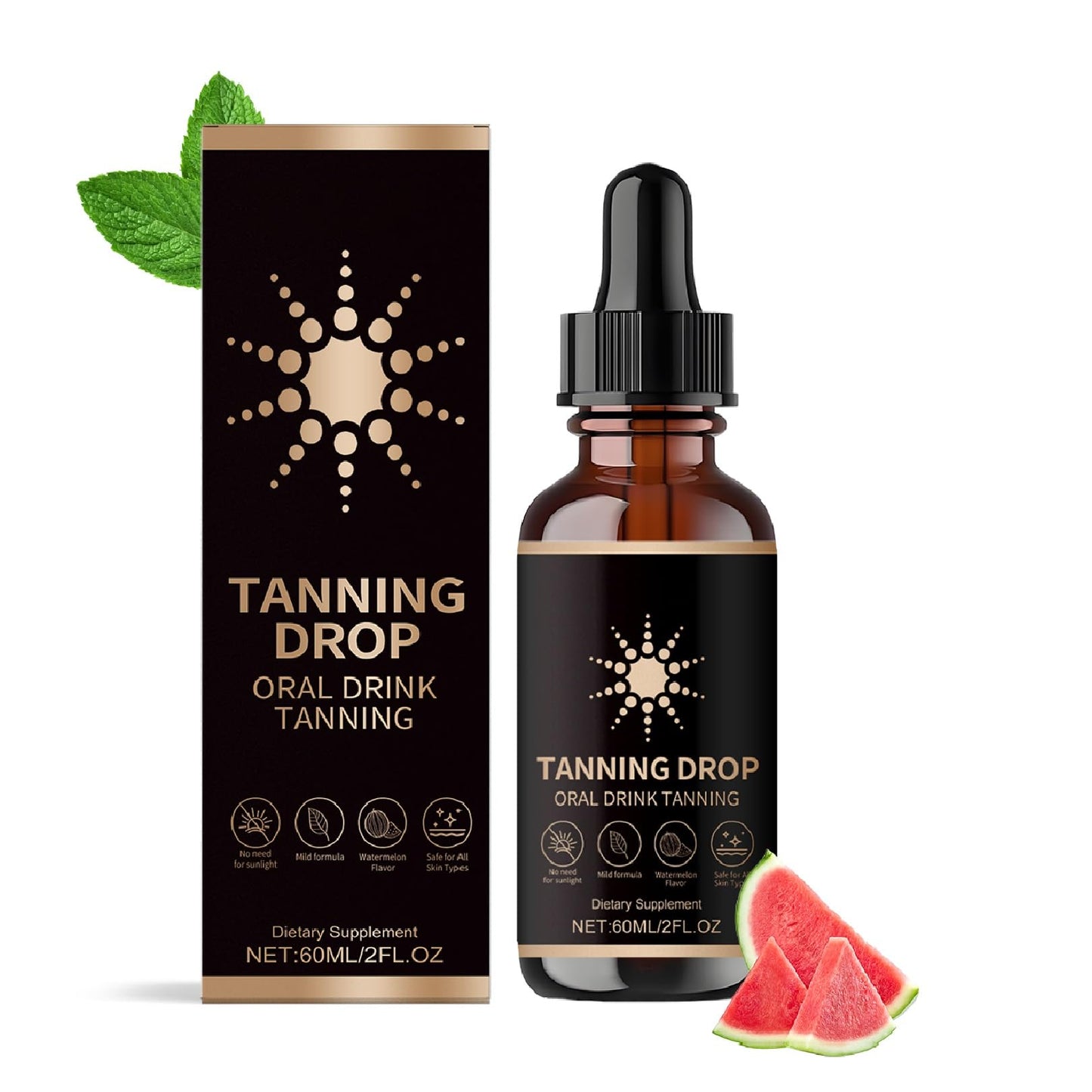 Sunless Tanning Drops 2 Fl Oz – Drinkable Bronzer for Face & Body, Long-Lasting Tan, Enhances Natural Skin Tone, All Skin Types