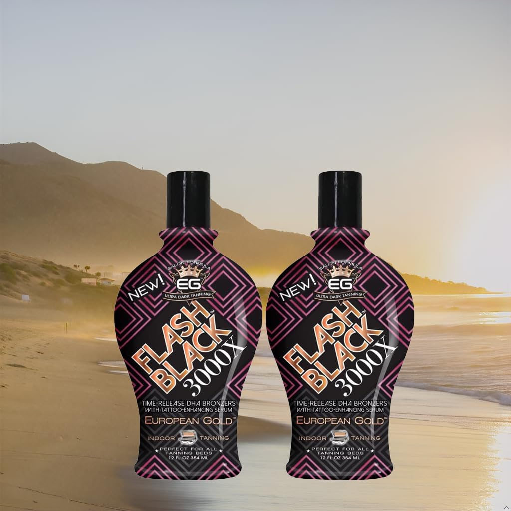 European Gold Flash Black 3000X Indoor Tanning Lotion, Ultra-Dark Formula with Time-Release DHA for Deep, Long-Lasting Bronze – 12 oz