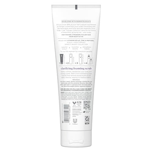 Dove Density Boost Clarifying Foaming Scrub Scalp + Hair Therapy for gentle scalp exfoliation, with Vitamin B3, Zinc and 0% sulfates, 9 oz