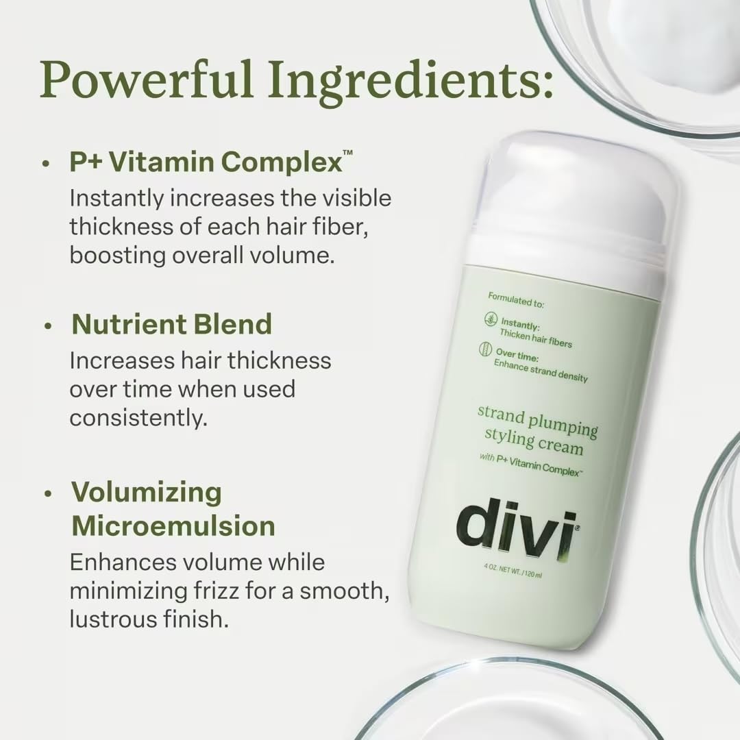 divi Strand Styling Cream, Hair Thickening Treatment for Fine Hair, Volumizing and Frizz Control