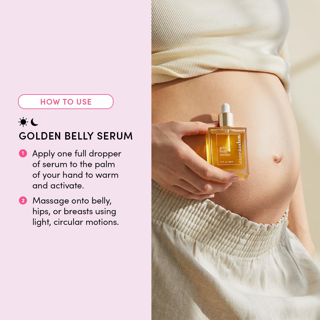 Evereden Golden Belly Serum 1.7 fl oz – Clean, Vegan, Non-Toxic Belly Oil for Pregnancy & Postpartum, Stretch Mark & Maternity Skincare
