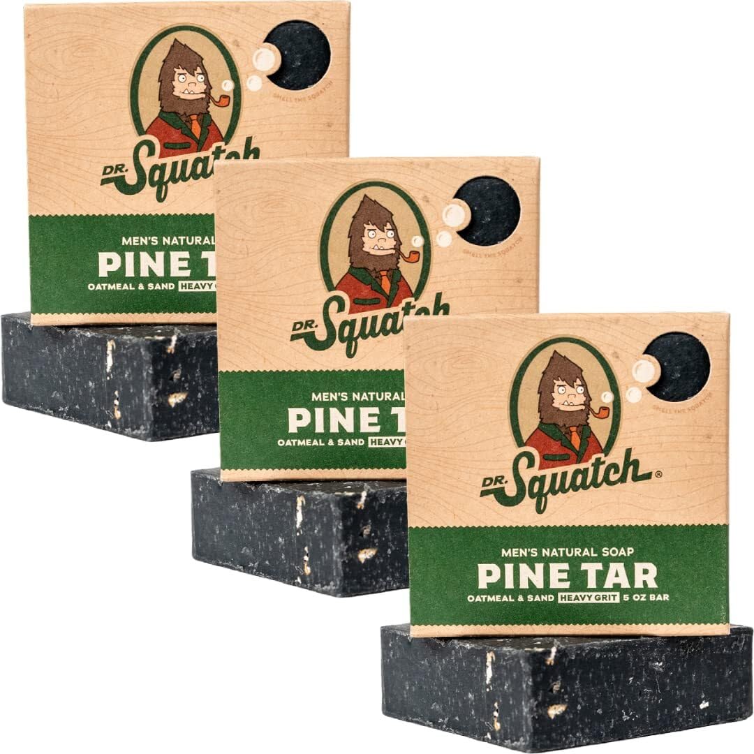 Dr. Squatch Natural Bar Soap for Men - Cold Process Soap with No Harsh Chemicals - Pine Tar (5 oz, 3-Pack)
