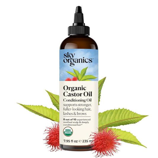 Sky Organics Organic Castor Oil - USDA Certified, Cold Pressed & Hexane Free Hair Growth Oil for Hair, Skin, Face & Eyelashes - Pure Carrier Oil