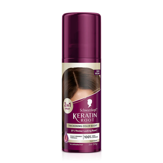Schwarzkopf Keratin Color Root Touch-Up Spray, Dark Brown – Temporary Hair Dye for Up to 100% Gray Coverage, Thicker Roots, Ammonia-Free