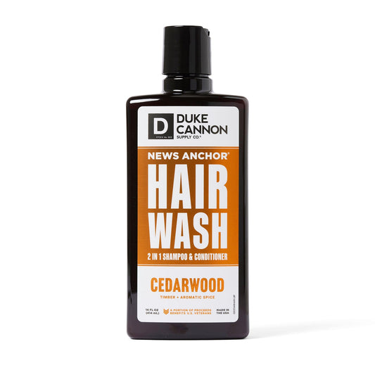 Duke Cannon News Anchor 2-in-1 Hair Wash, Cedarwood Scent – 14 oz Sulfate-Free Shampoo & Conditioner for Men with Rice Protein, Tea Tree & Menthol