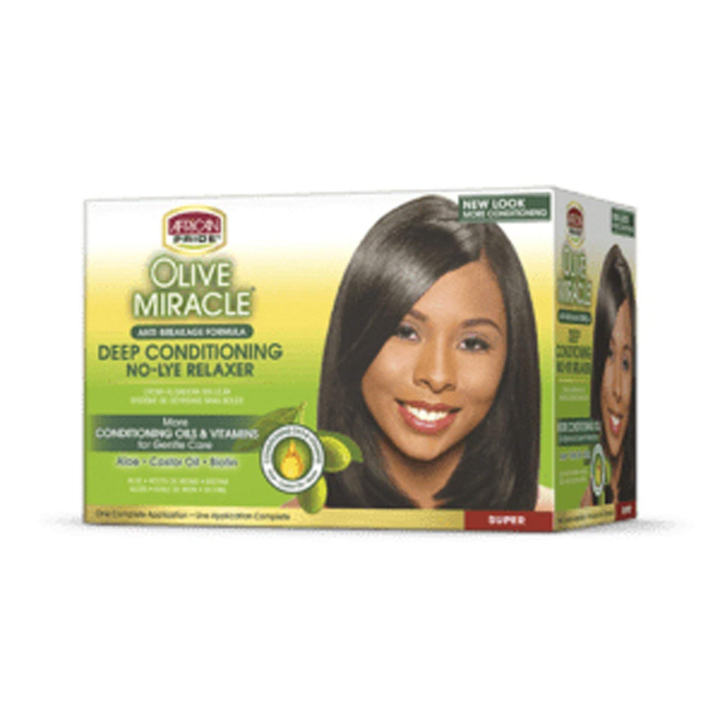 African Pride Olive Miracle Deep Conditioning No-Lye Relaxer Super with Aloe Vera, Castor Oil & Biotin – Conditions, Moisturizes & Protects Hair, 1 Kit