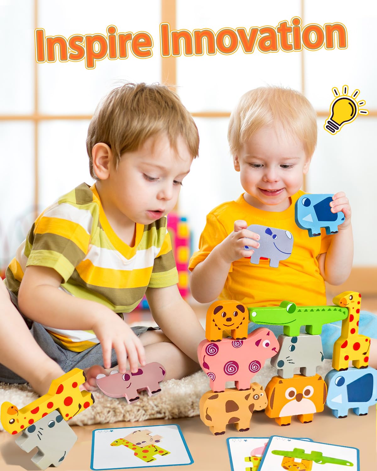 Maaacute Montessori Wooden Toys for Toddlers 1-4, 10-Pack Animal Blocks, Sorting & Stacking Puzzles, Educational Birthday Gift