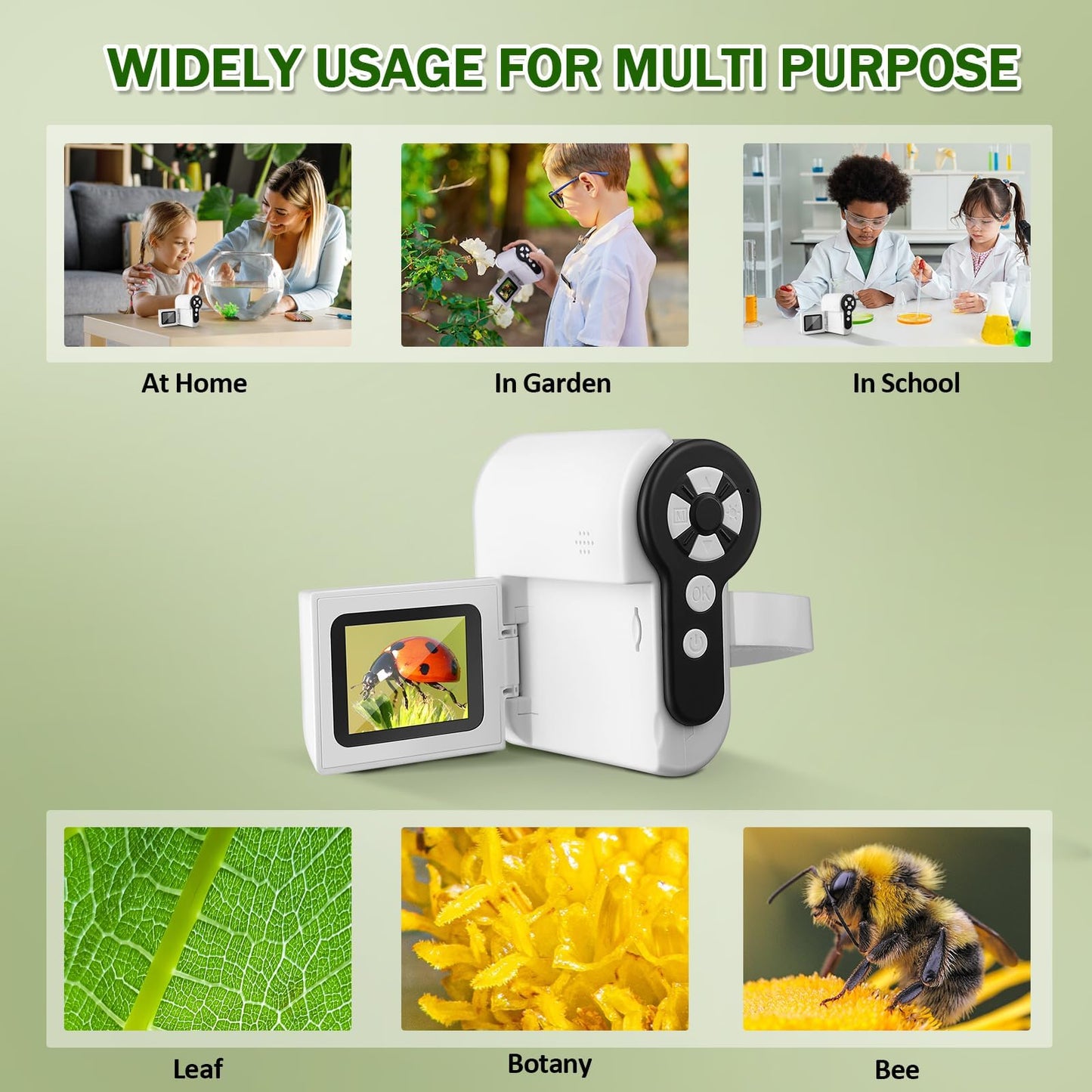 Barchrons 1000X Handheld Microscope for Kids – 4K Mini Pocket Microscope with 2" Screen, 6 LED Lights, STEM Science Gift for Ages 8-12