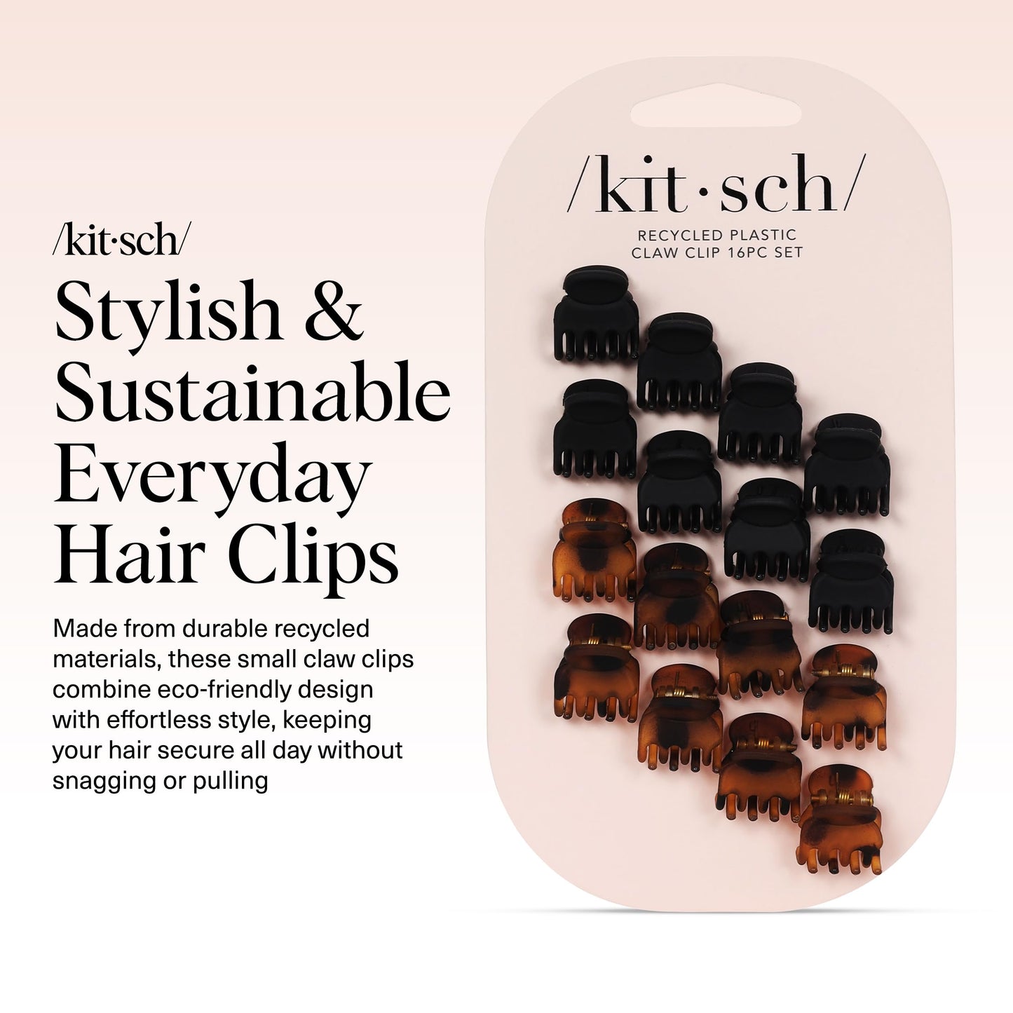 Kitsch Mini Claw Clips for Women & Kids | Durable, Non-Slip Small Hair Clips | No Pull or Snag | Stylish Tortoise & Black Hair Accessories, 16 Pcs