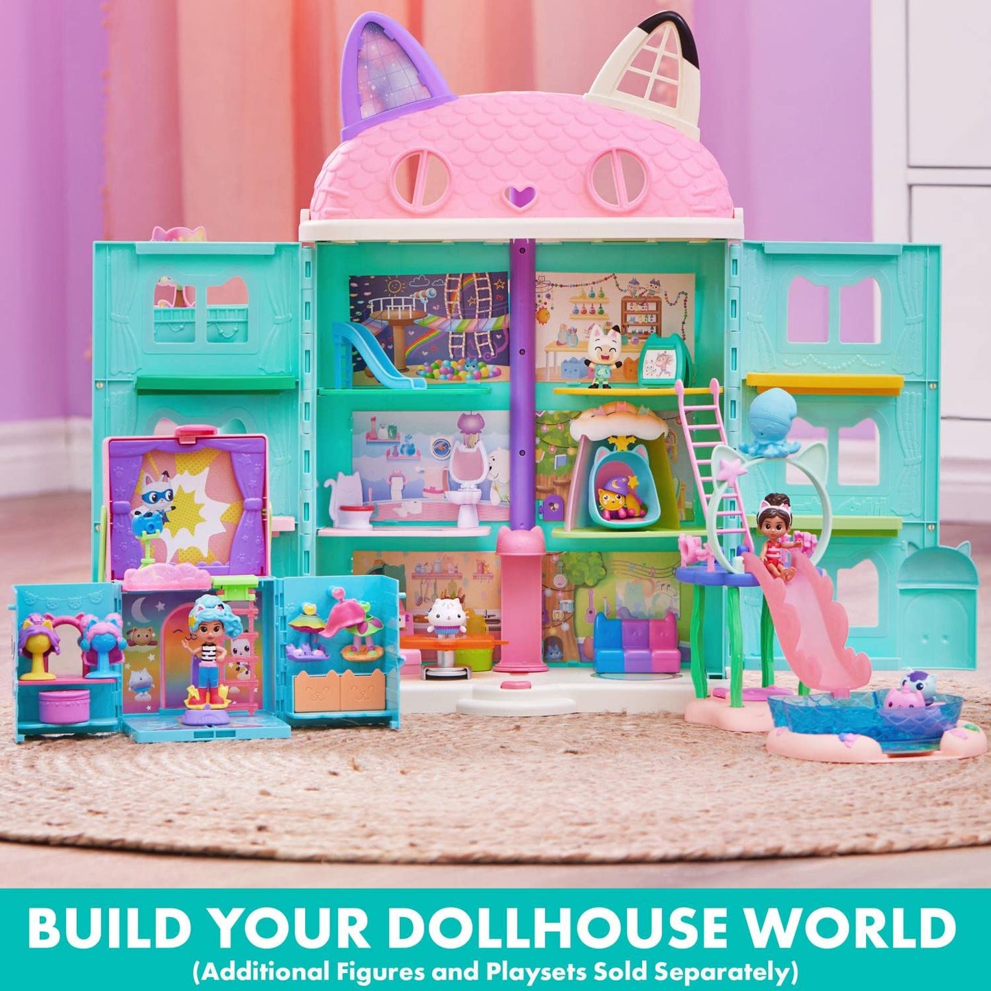 Gabby’s Dollhouse, Purr-ific Pool Playset with Gabby and MerCat Figures, Color-Changing Mermaid Tails and Pool Accessories Kids Toys for Ages 3 and Up