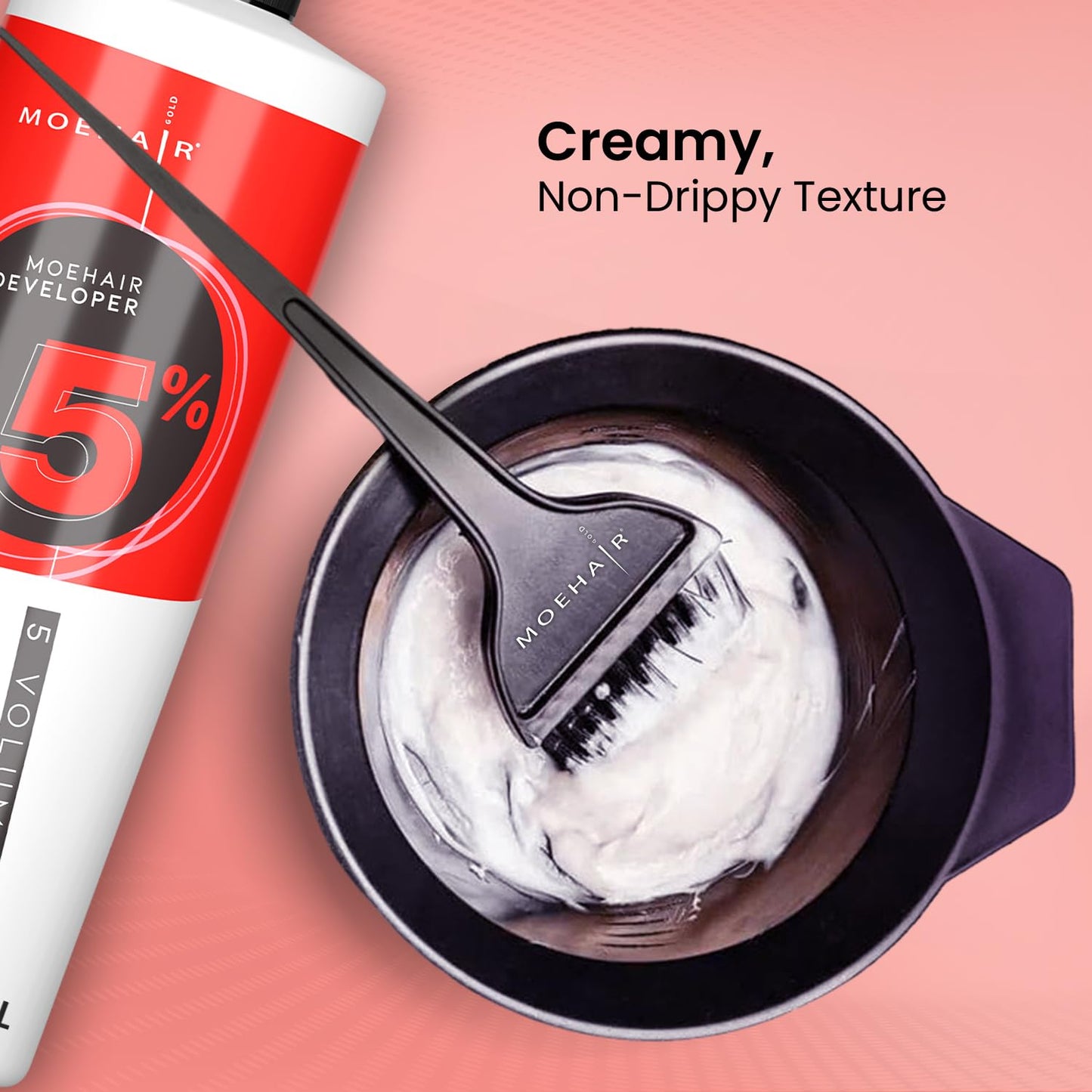 MOEHAIR 5 Volume Hair Color Developer 1.5% Hydrogen Peroxide | Professional Creme Developer for Coloring & Bleaching | Paraben-Free, Peach Scent, 32 Fl Oz