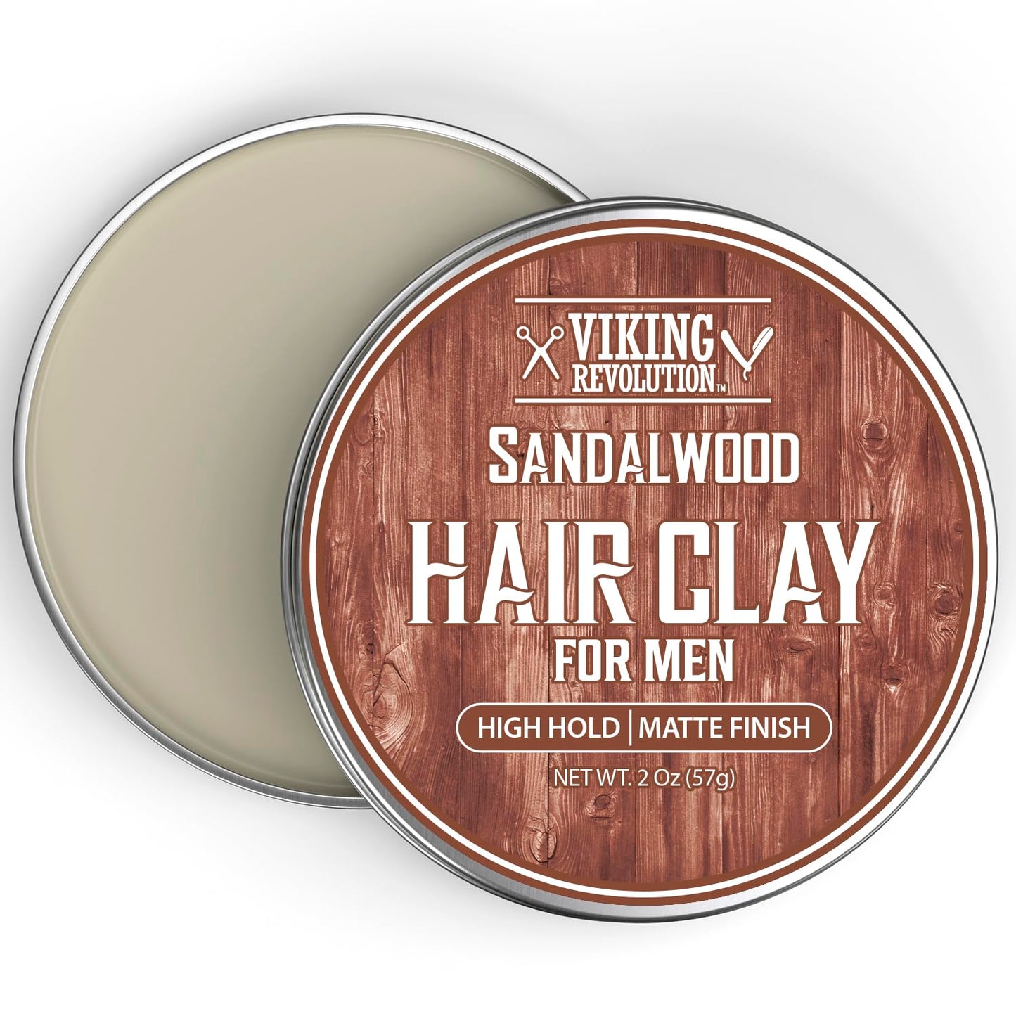 Viking Revolution Sandalwood Hair Clay for Men – Matte Finish Clay Pomade with Jojoba & Vitamin E – Strong Hold Texturizing Styling Cream, 2 oz