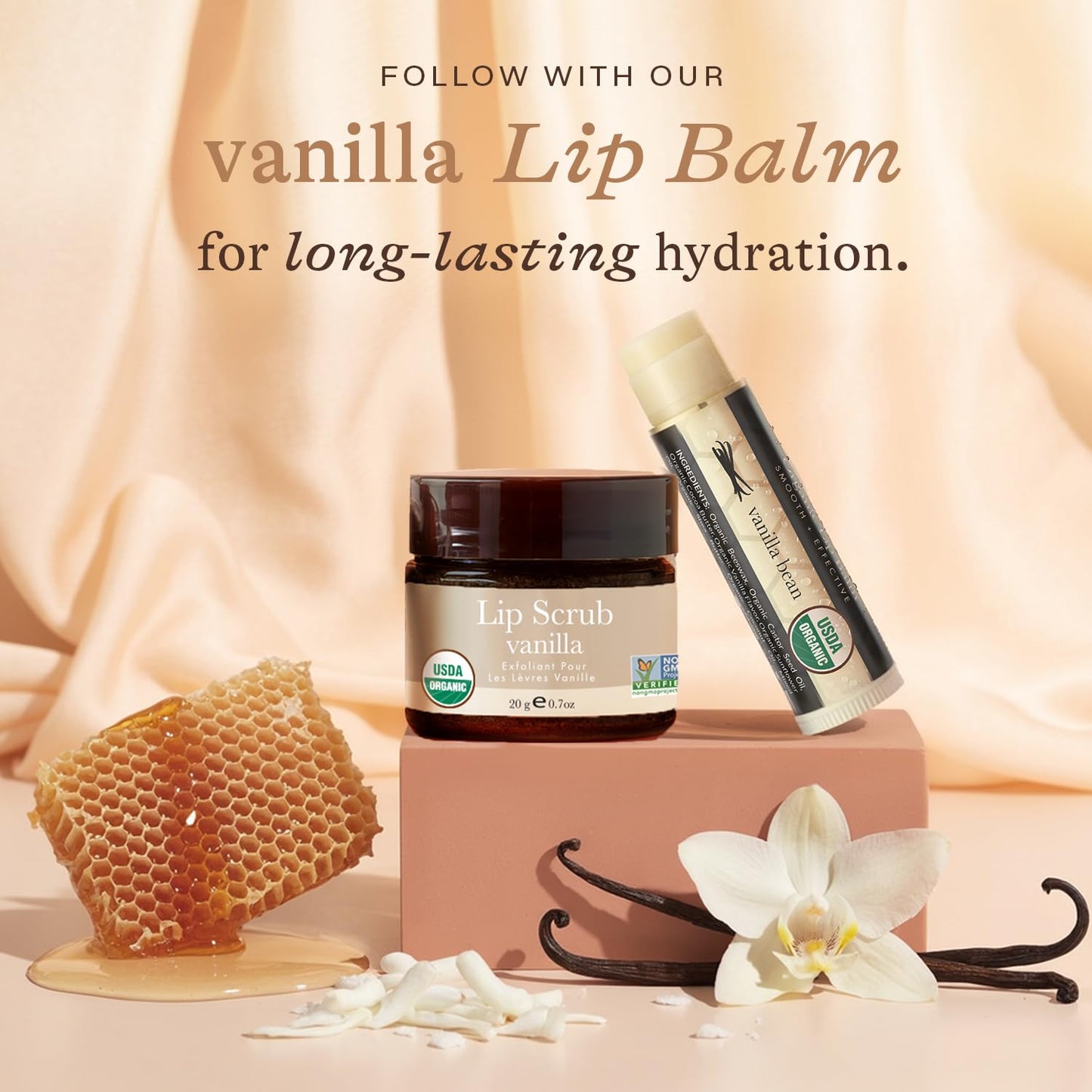 USDA Organic Vanilla Lip Scrub – Moisturizing Sugar Exfoliator for Dry Lips, Smooth Lips, Natural Ingredients, USA Made, Gift Size