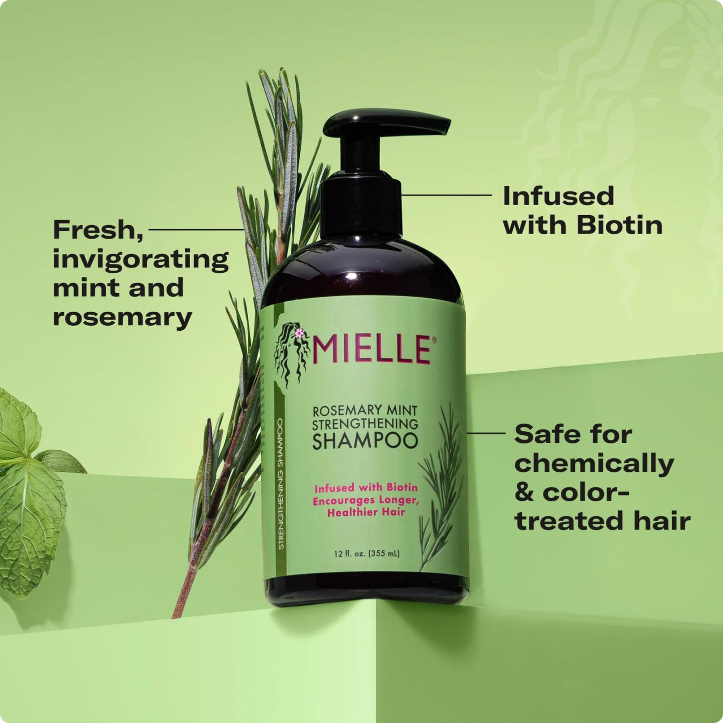 Mielle Organics Rosemary Mint Strengthening Shampoo with Biotin – Moisturizing Cleanser for Women & Men to Repair, Protect & Nourish Hair, 12 oz