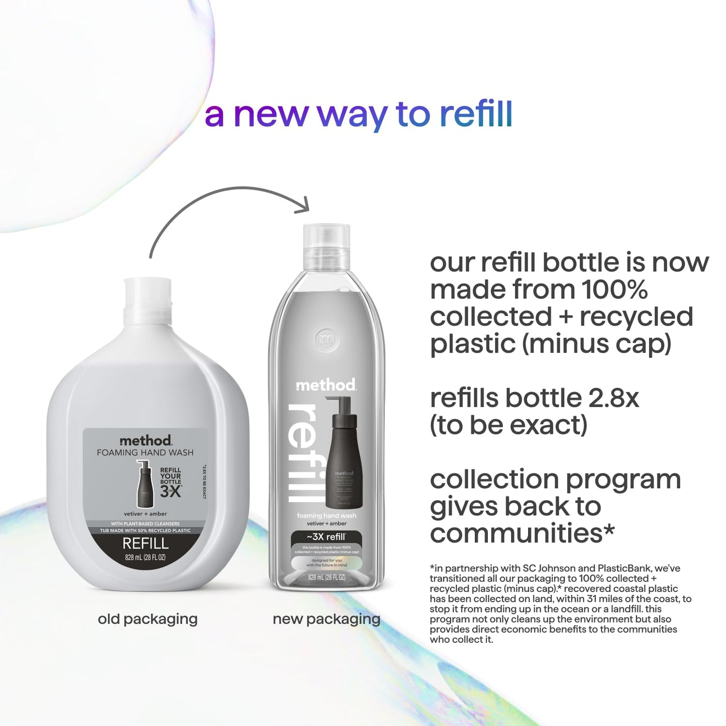 Method Foaming Hand Soap Refill, Vetiver + Amber, Biodegradable Formula, 28 Fl Oz (Pack of 1) (Packaging May Vary)