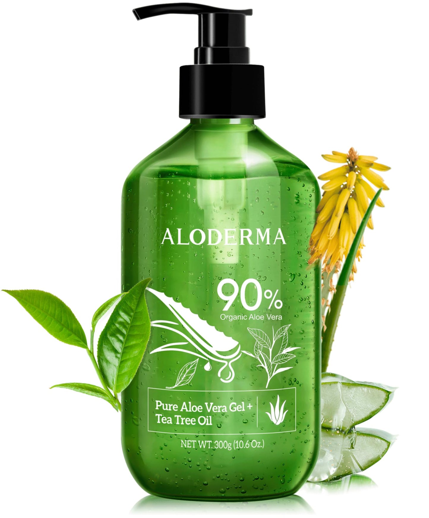 Aloderma Organic Aloe Vera Gel with Tea Tree Oil – Pure, Fresh Aloe Made Within 12 Hours of Harvest – Soothes Face, Oily Skin, Dry Scalp & Aftershave, 10.6 oz