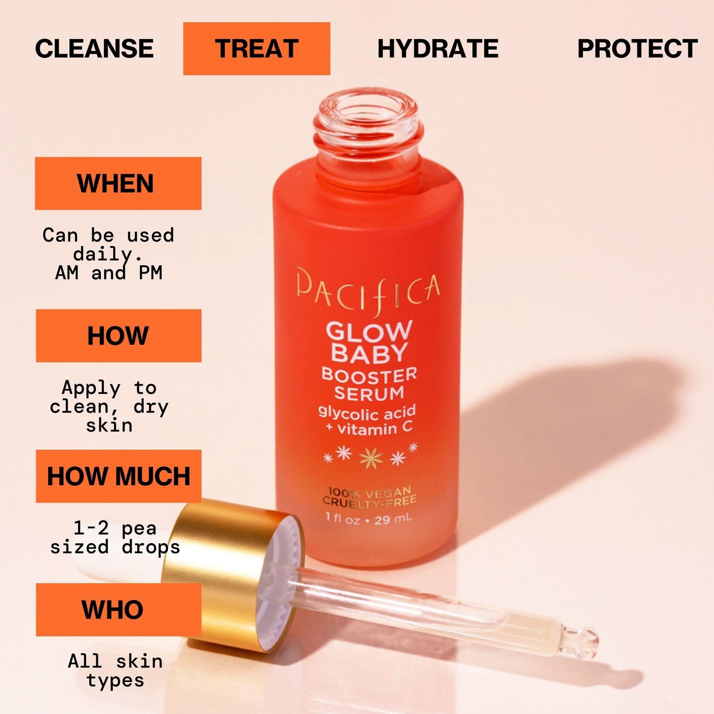 Pacifica Vitamin C Glow Baby Face Serum - Glycolic Acid Dark Spot Corrector, Anti-Aging, Brightening, Vegan & Fragrance-Free