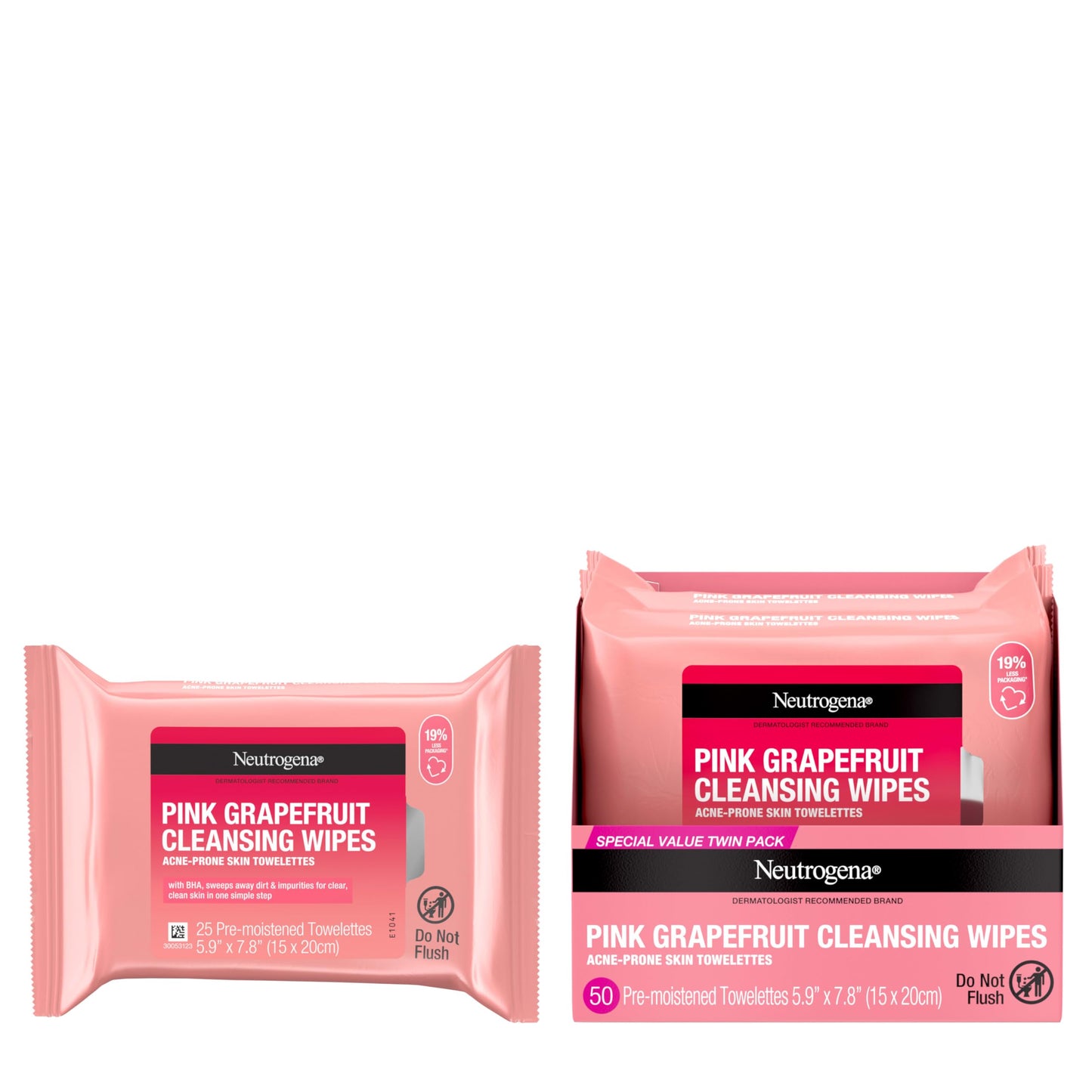 Neutrogena Makeup Remover Cleansing Towelettes, Pink Grapefruit, 25 Count, Twin Pack