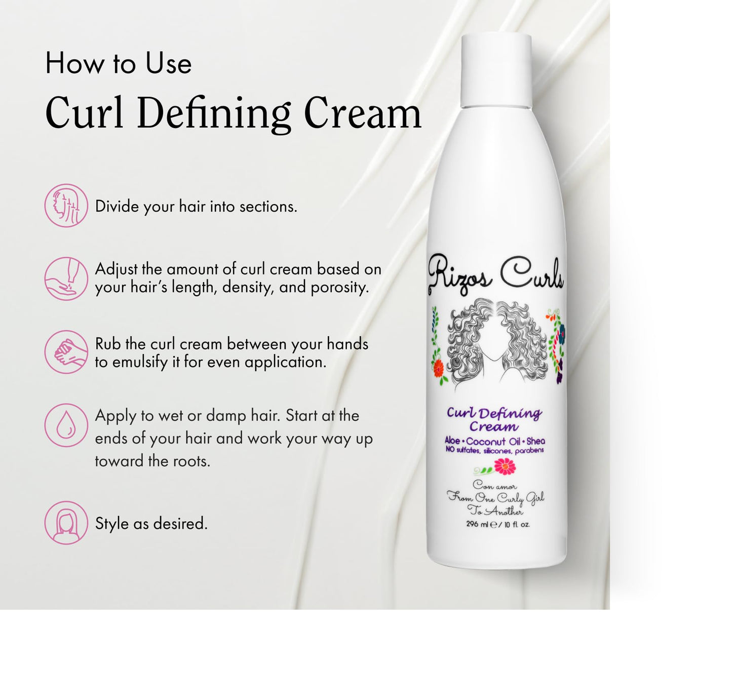Rizos Curls Curl Defining Cream for Wavy, Curly & Coily Hair – Frizz Control, Moisturizes, Softens & Adds Shine – Sulfate & Paraben Free