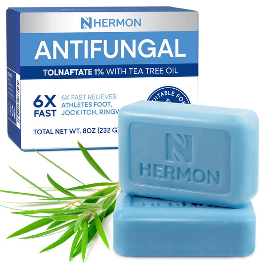 Hermon Antifungal Soap with Tea Tree Oil: Antifungal Bar Soothing Care & Relief of Itchy for Ringworm Jock Itch Tinea Versicolor Athletes Foot - Body & Face Wash