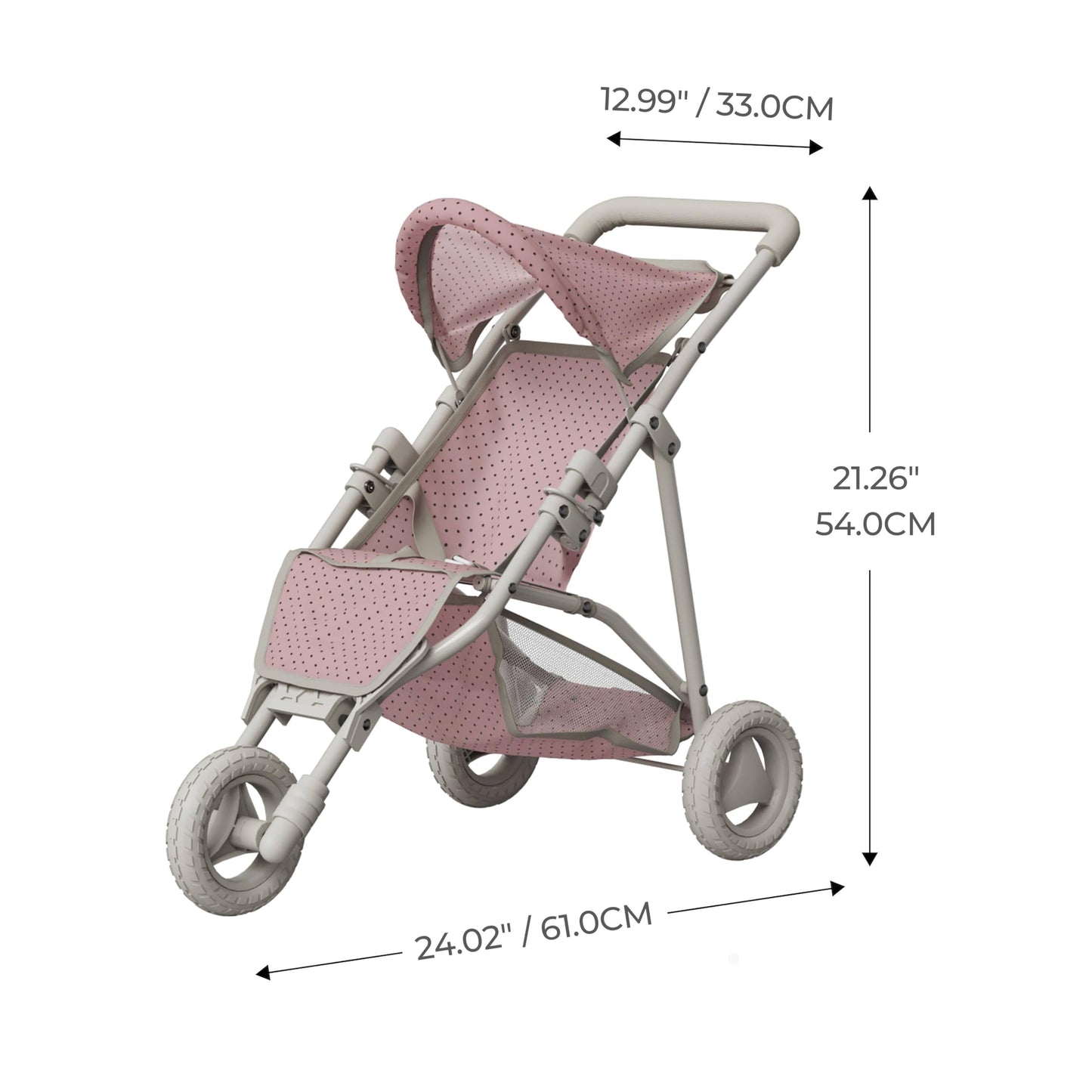 Olivia's Little World Doll Jogging-Style Stroller with Canopy, Storage Underneath, Pink and Cream and Gray