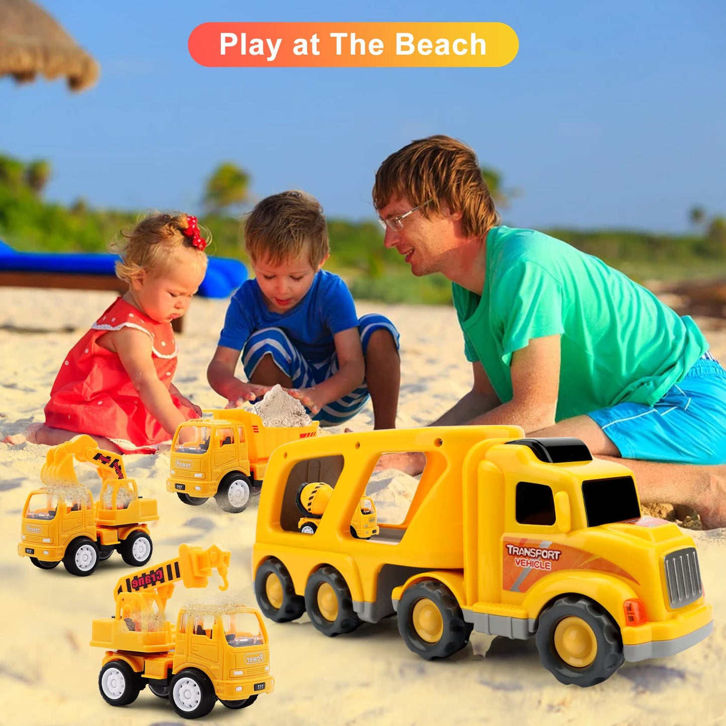 Nicmore 5-in-1 Construction Truck Toddler Toy Car – Gifts for Boys Ages 1-4, Carrier Playset for Birthday & Christmas