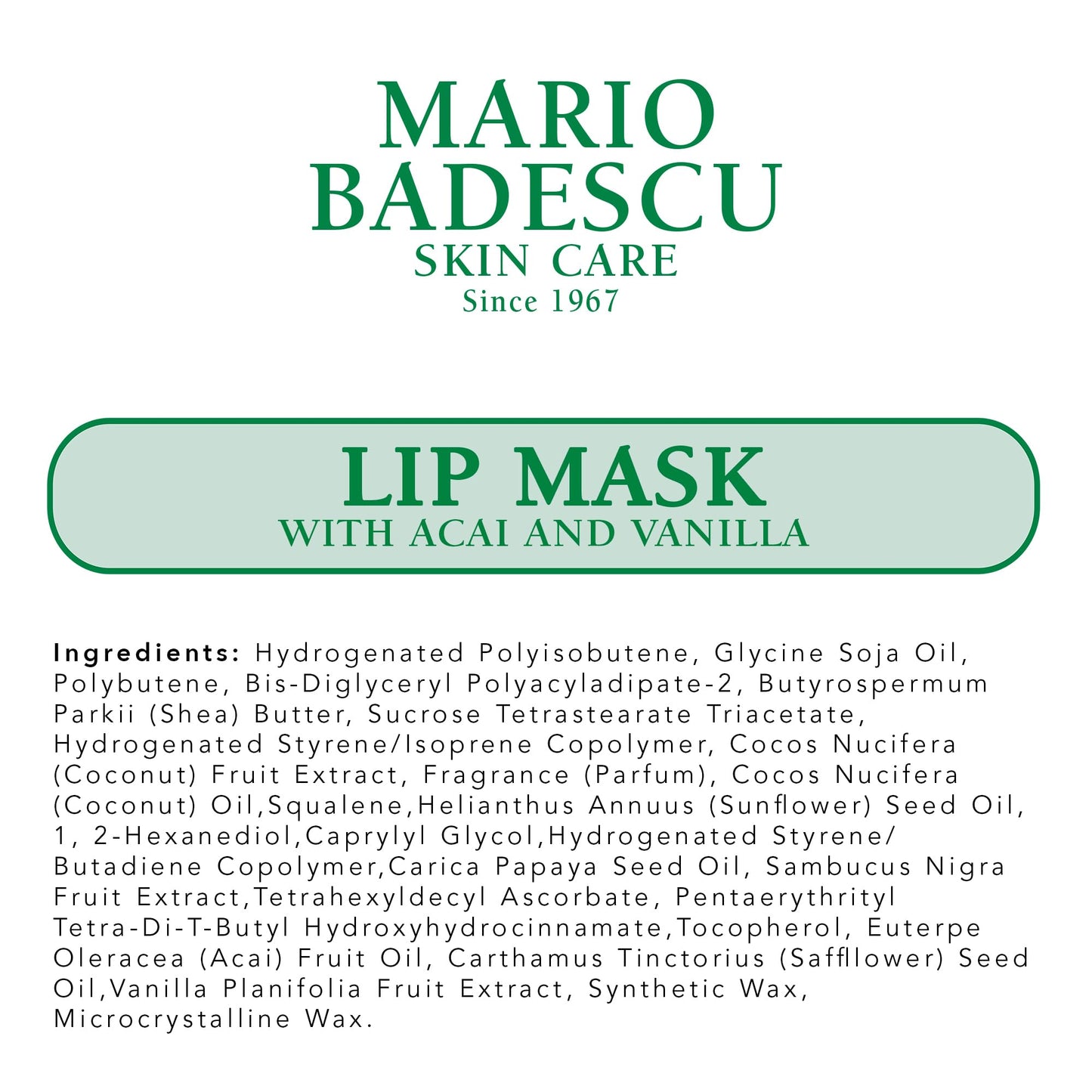 Mario Badescu Lip Mask with Acai & Vanilla – Overnight Treatment with Coconut Oil & Shea Butter for Soft, Hydrated Lips, 0.5 oz