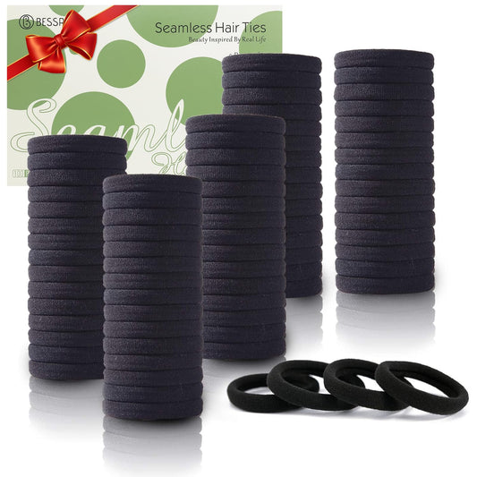 100PCS Black Hair Ties for Women Girls, Seamless Thick Black Hair Band, Elastic Hair Ties No Damage Ponytail Holder