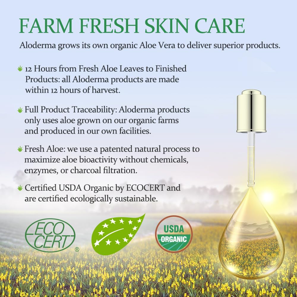 Aloderma 99% Organic Aloe Vera Gel – Fresh, Lightweight, Non-Sticky Hydrating Gel for Face, Body, Hair & Scalp, After Sun Relief 10.6oz