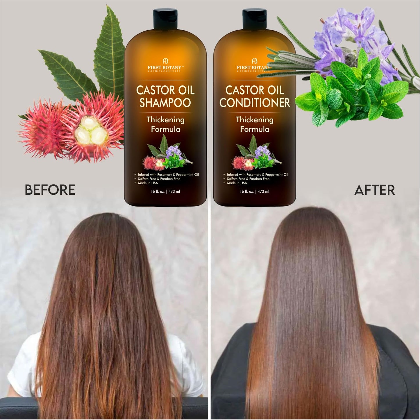 Castor Oil Shampoo & Conditioner Set – Anti Hair Loss & Thinning, Thickening Formula for Hair Regrowth, Sulfate Free, Anti Dandruff, 16 oz