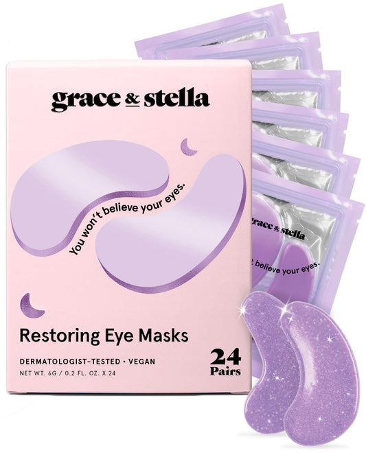 Grace & Stella Retinol Under Eye Patches for Puffy Eyes & Dark Circles, Hyaluronic Gel Masks, Vegan, Cruelty-Free, 24 Pairs