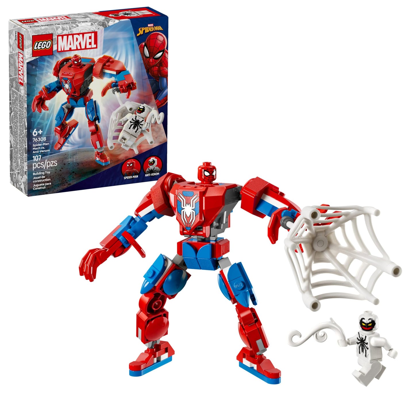 LEGO Marvel Spider-Man Mech vs Anti-Venom Set, Buildable Action Figure Toy for Kids 6+, Superhero Birthday Gift - 76308
