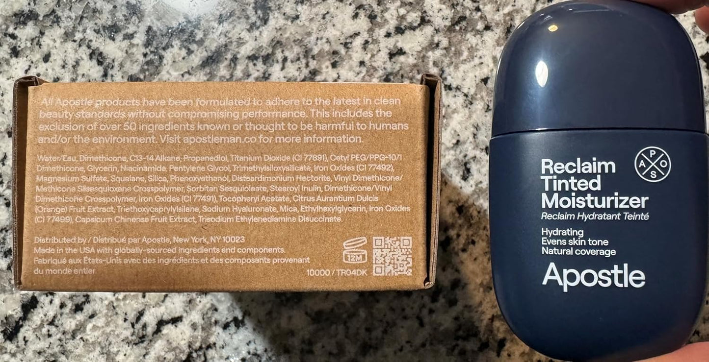 APOSTLE Reclaim Tinted Moisturizer for Men – Niacinamide, Vitamin E, Squalane, Hyaluronic Acid, Hydrates & Evens Skin Tone, 1 fl oz