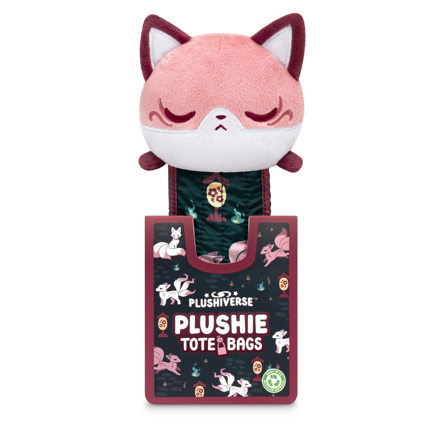 TeeTurtle Plushie Tote Bag - Myths and Cryptids - Red and Navy Blue Kitsune - Novelty Foldable Shoulder Bag
