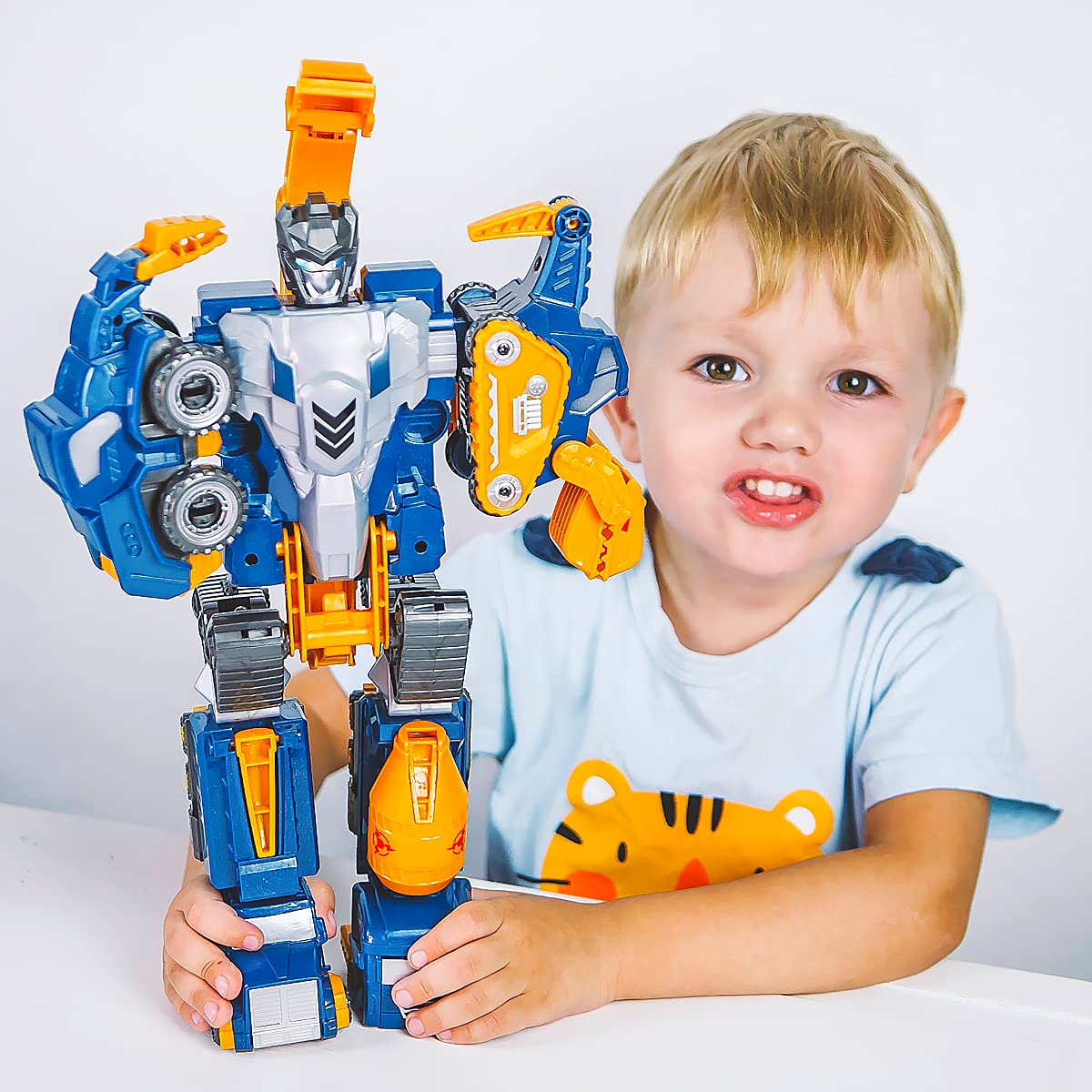 Toddler Construction Car Transform Set - 5PCS Dinosaur Rescue Robots with Magnetic Connectors, DIY STEM Trucks Toy for Kids 3-7