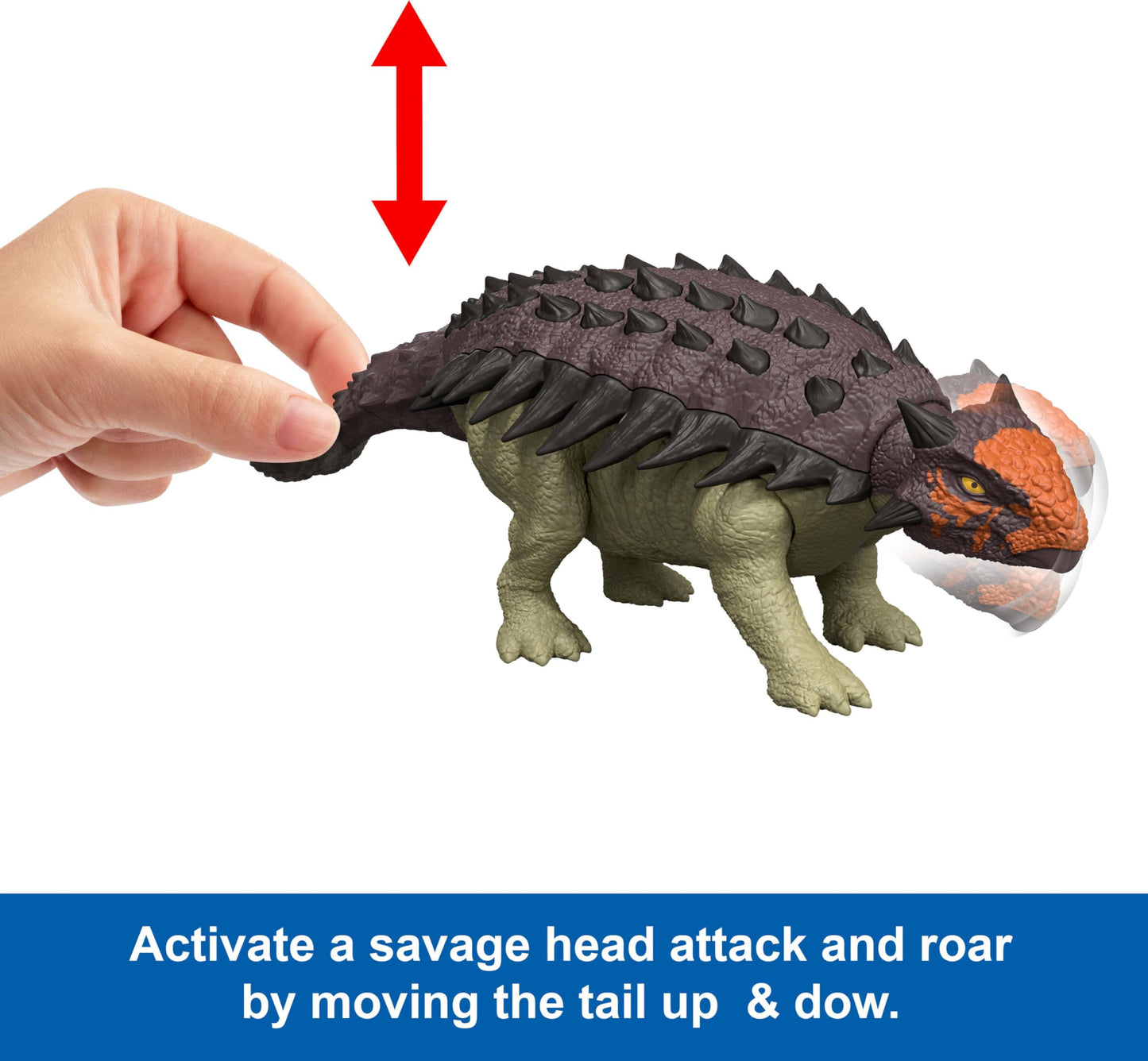 Mattel Jurassic World Rebirth Wild Roar Dinosaur Toy, Posable Ankylosaurus Figure, Tail Controlled Head Butt & Multi Attack & Sound, Digital Play