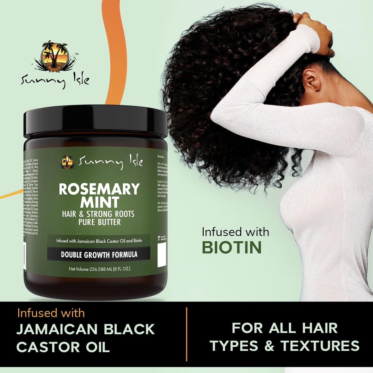 Sunny Isle Rosemary Mint Hair & Strong Roots Butter 8oz | With Biotin & Jamaican Black Castor Oil | Strengthens, Nourishes & Repairs Dry, Damaged Hair