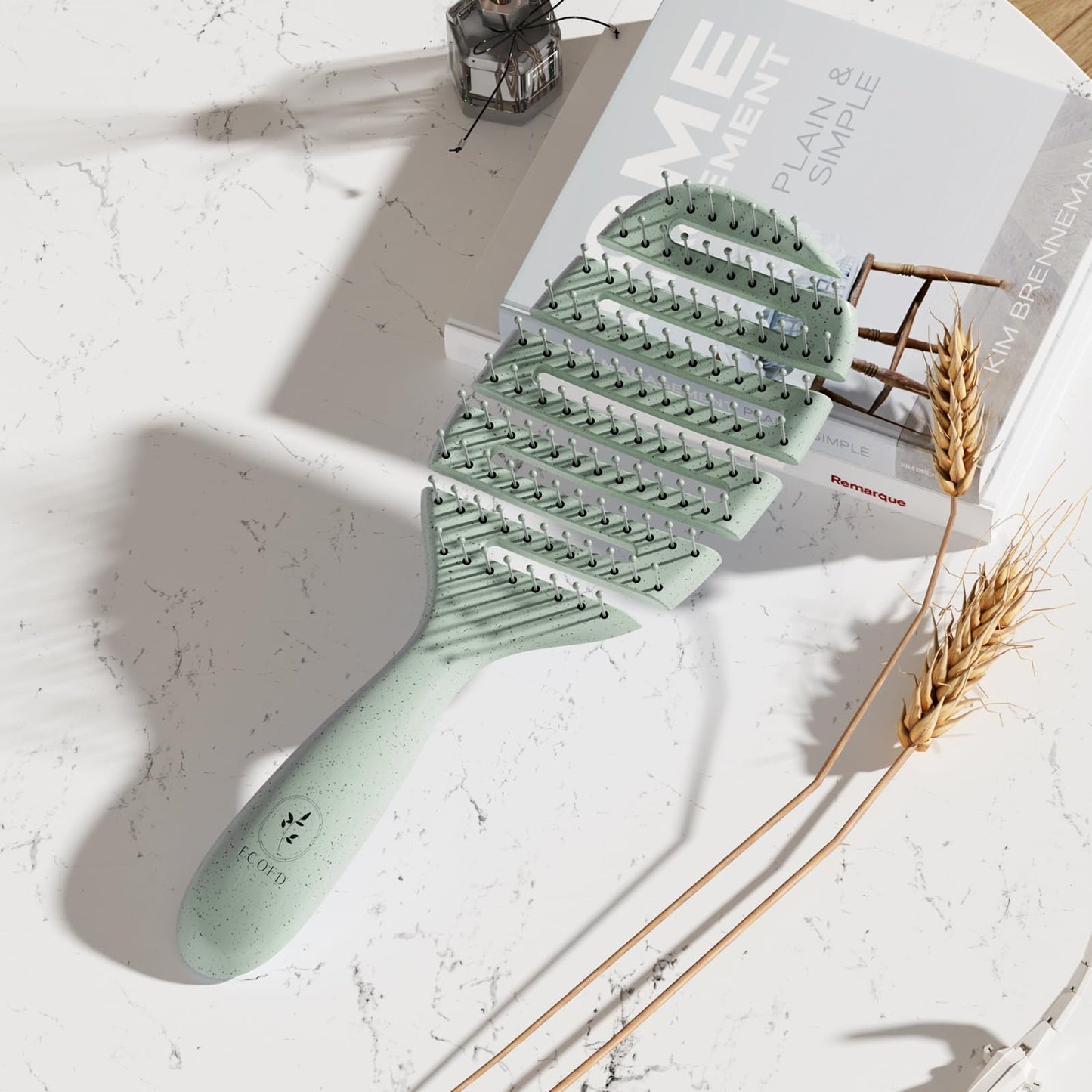Ecoed Detangler Hairbrush – Soft Bristle Brush for Wet & Dry Hair, Straight, Wavy, Curly, Fine Hair – Quick Smoothing, Eco-Friendly & Sustainable (Green)