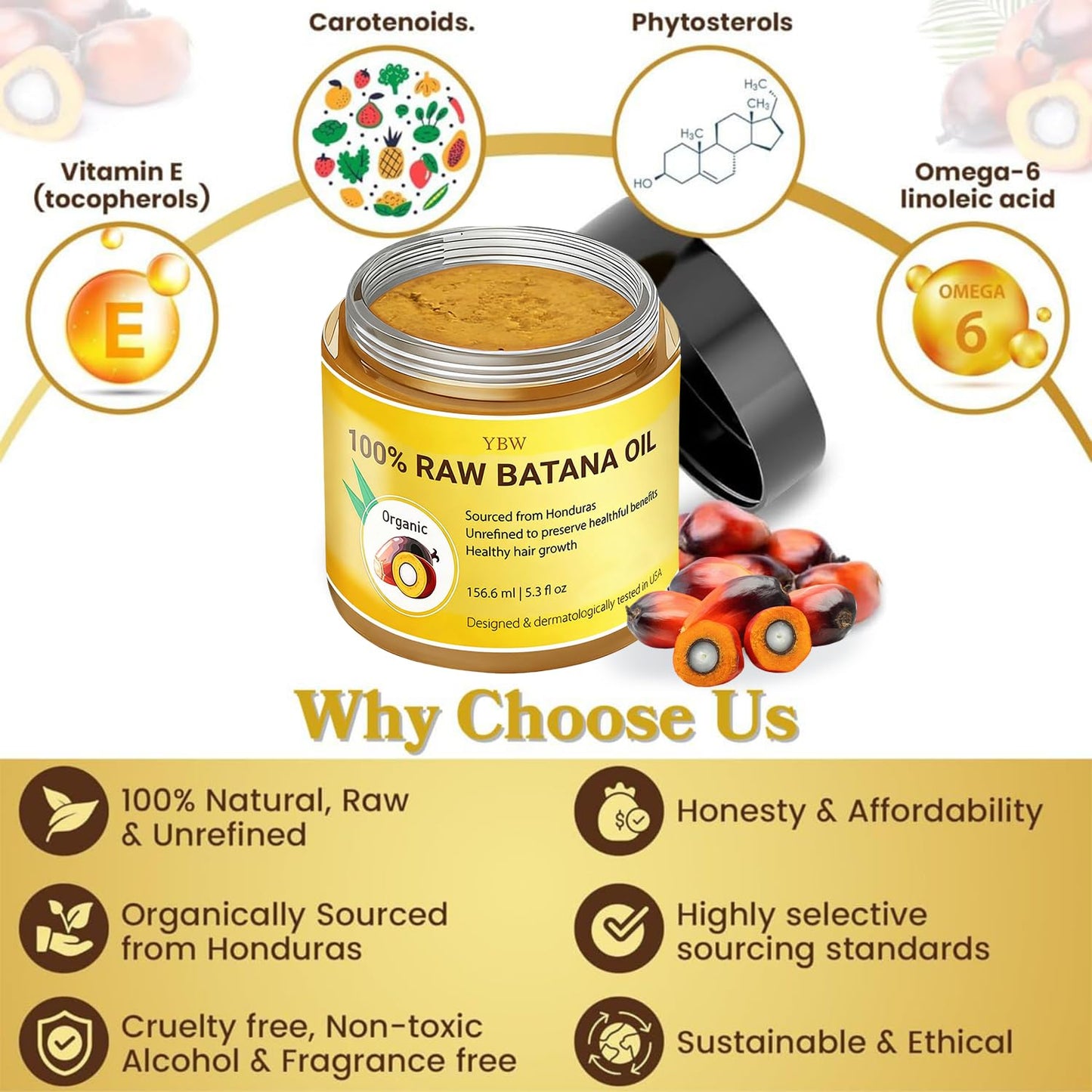 Raw Batana Oil for Hair Growth by Dr. Sebi Organic Raw Honduras Oil - 100% Pure & Natural Botana Paste for Thicker, Stronger Hair for Men and Women