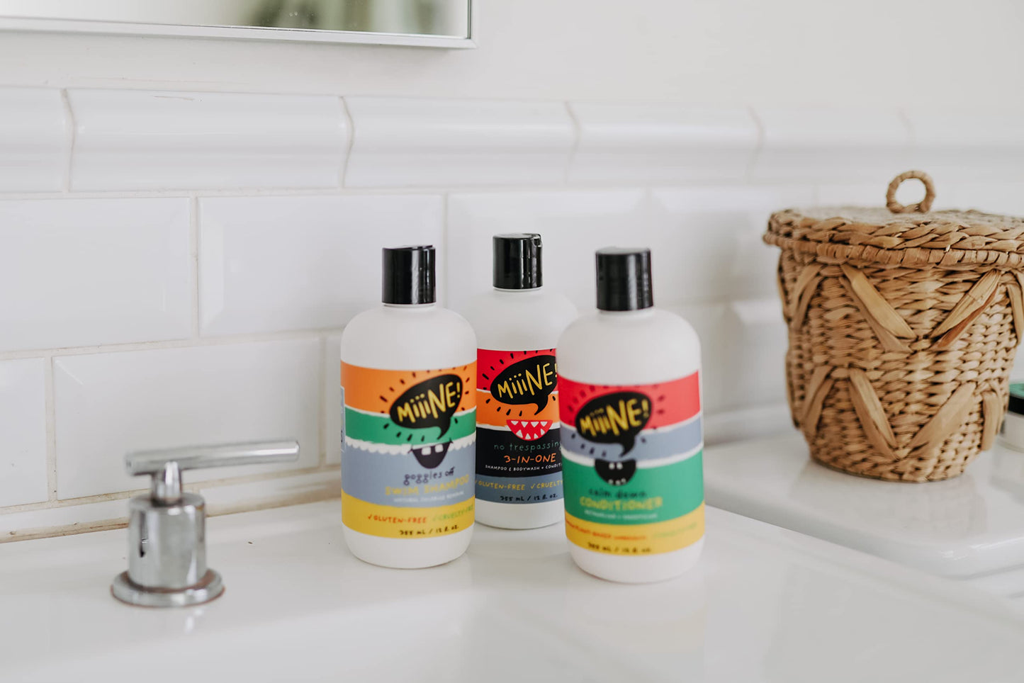 MiiiNE! 12oz Kids Shampoo and Conditioner 3 In 1 Apple Scented Body Wash with Gentle Formula - Gluten Free Made Cruelty Free in USA By Stylists