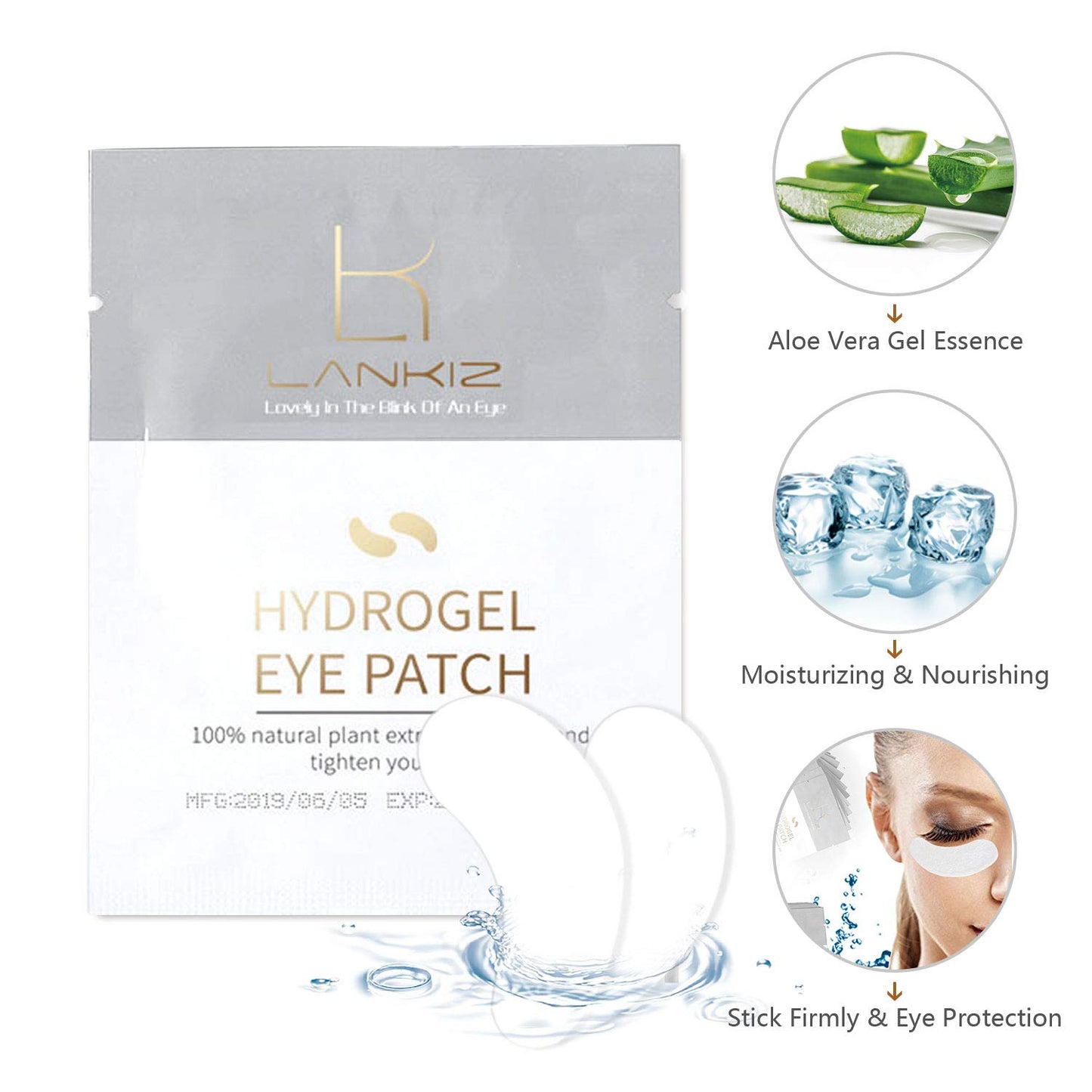 LANKIZ 100 Pairs Under Eye Gel Pads for Lash Extensions – Natural Plant Extract, Collagen Hydrogel, Lint-Free, Moisturizes & Reduces Puffiness