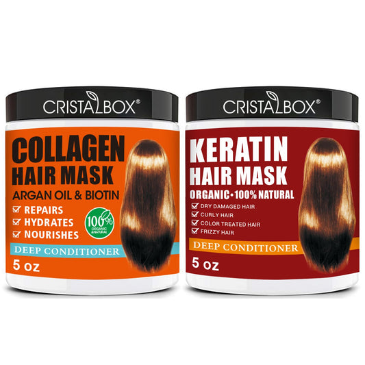 2 Pack Collagen & Keratin Hair Masks – Deep Conditioning Argan Oil Hair Repair Treatment with Biotin for Dry, Damaged, Frizzy Hair, Hydrating & Nourishing