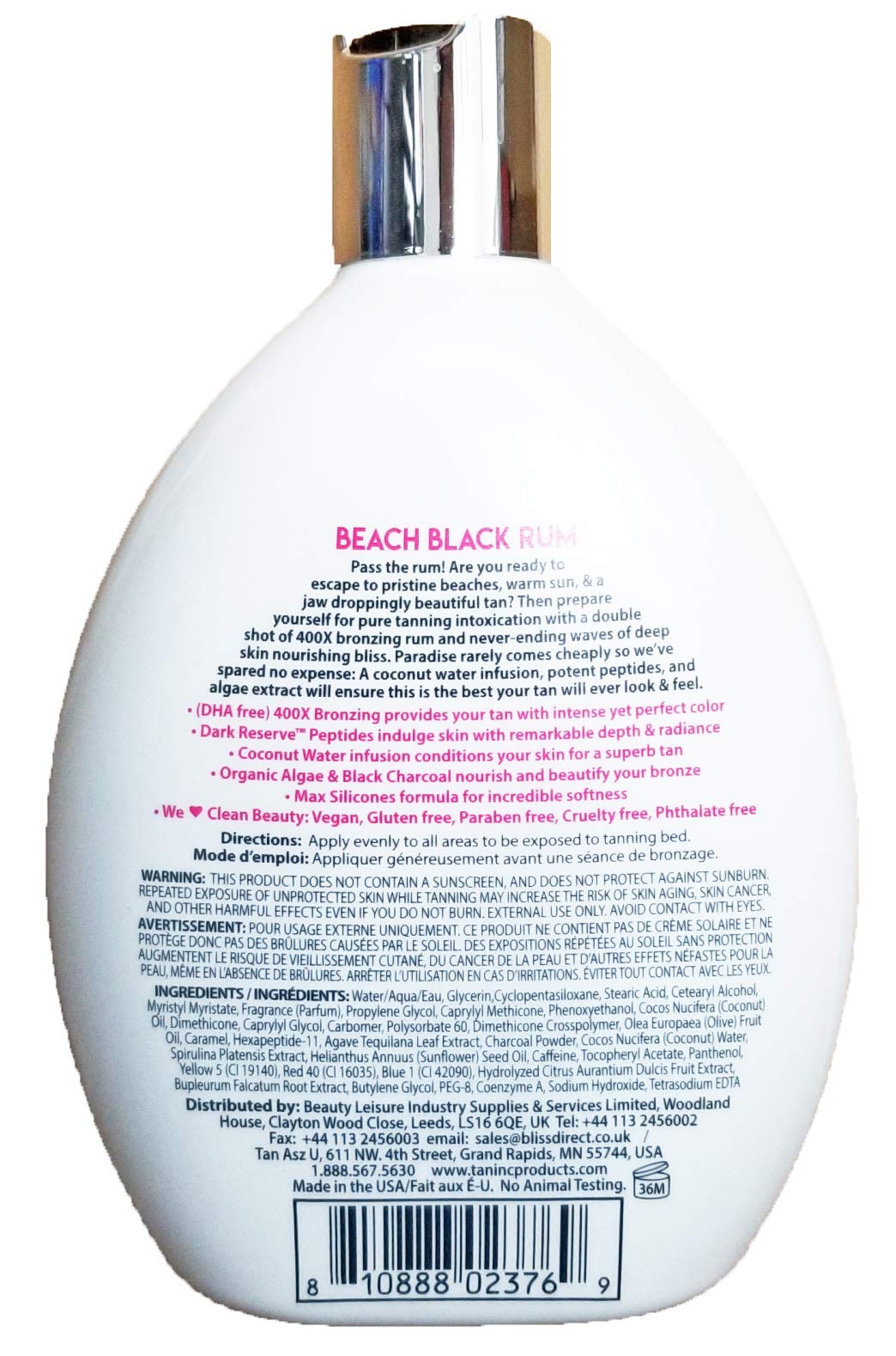 Tan Asz U Beach Black Rum 400X - 13.5 oz. Tanning Lotion