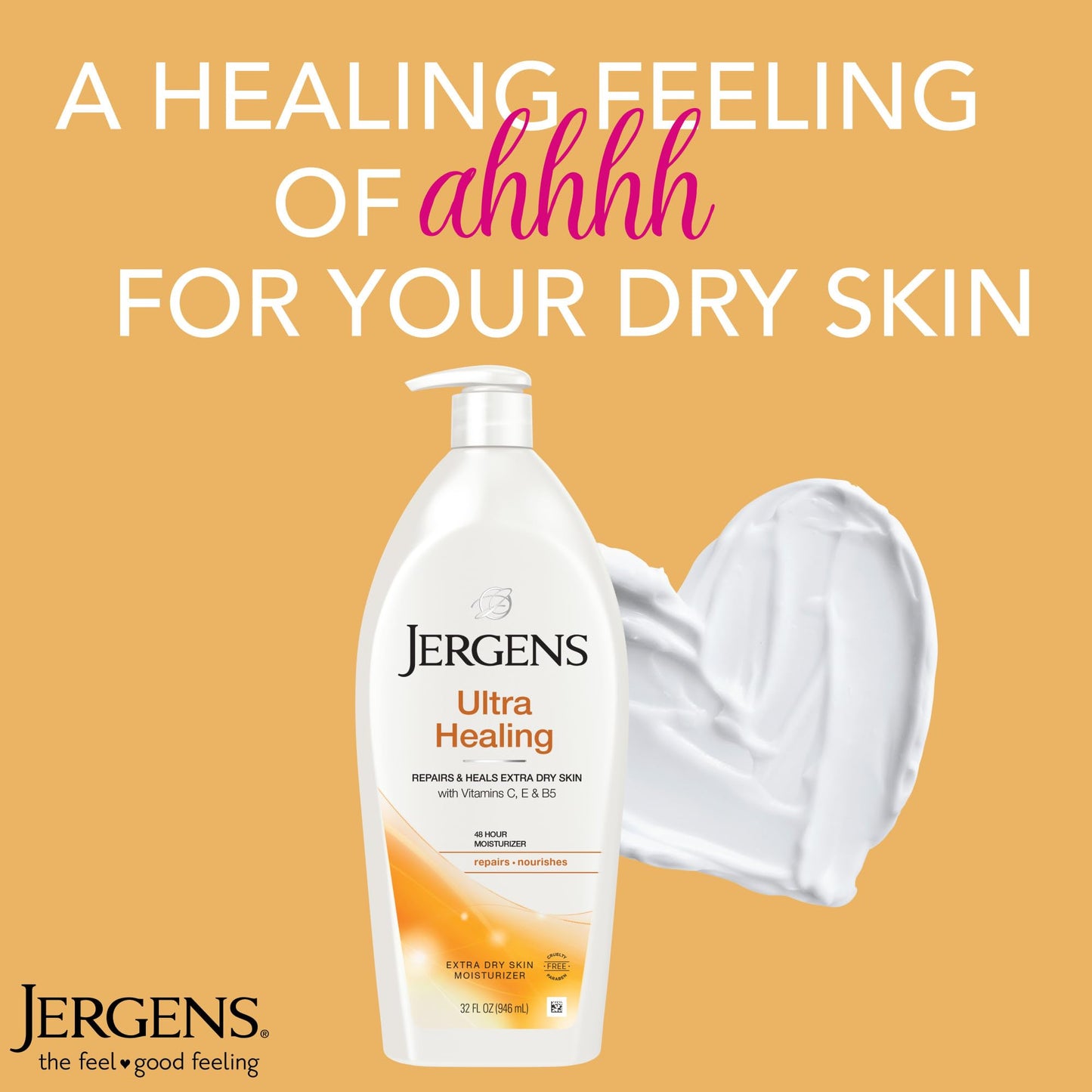 Jergens Ultra Healing Dry Skin Lotion – Hand & Body Moisturizer with Hydralucence, Vitamins C, E & B5 for Extra Dry Skin, 32oz/6.8 fl oz