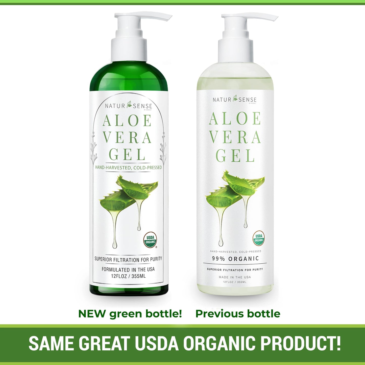 NaturSense USDA Organic Aloe Vera Gel – 100% Pure, Unscented, Deep Hydration for Face, Hair, Scalp & Dry or Sunburned Skin, 12 oz