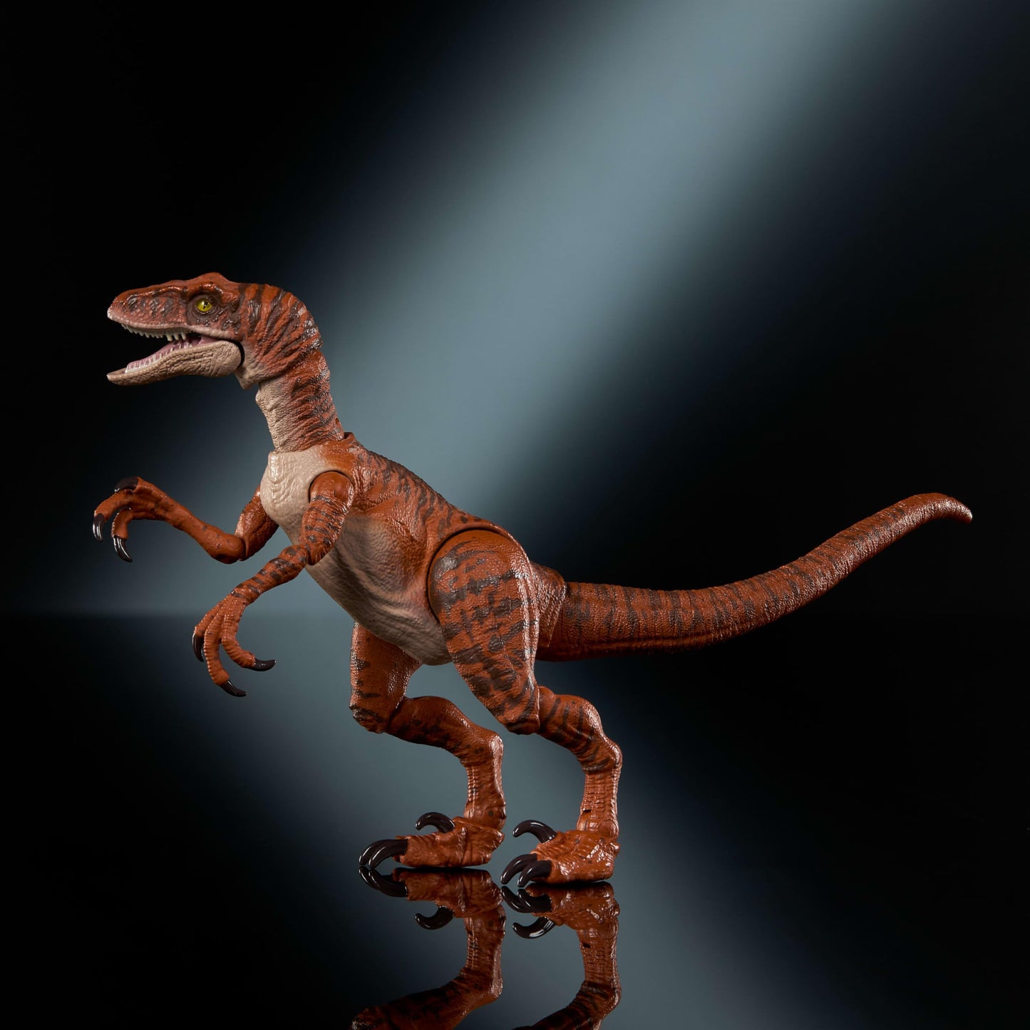 Mattel Jurassic World Hammond Collection Dinosaur Action Figure Toy, Atrociraptor Tiger, Premium Movie Design Glass Eyes & 13 Points Articulation