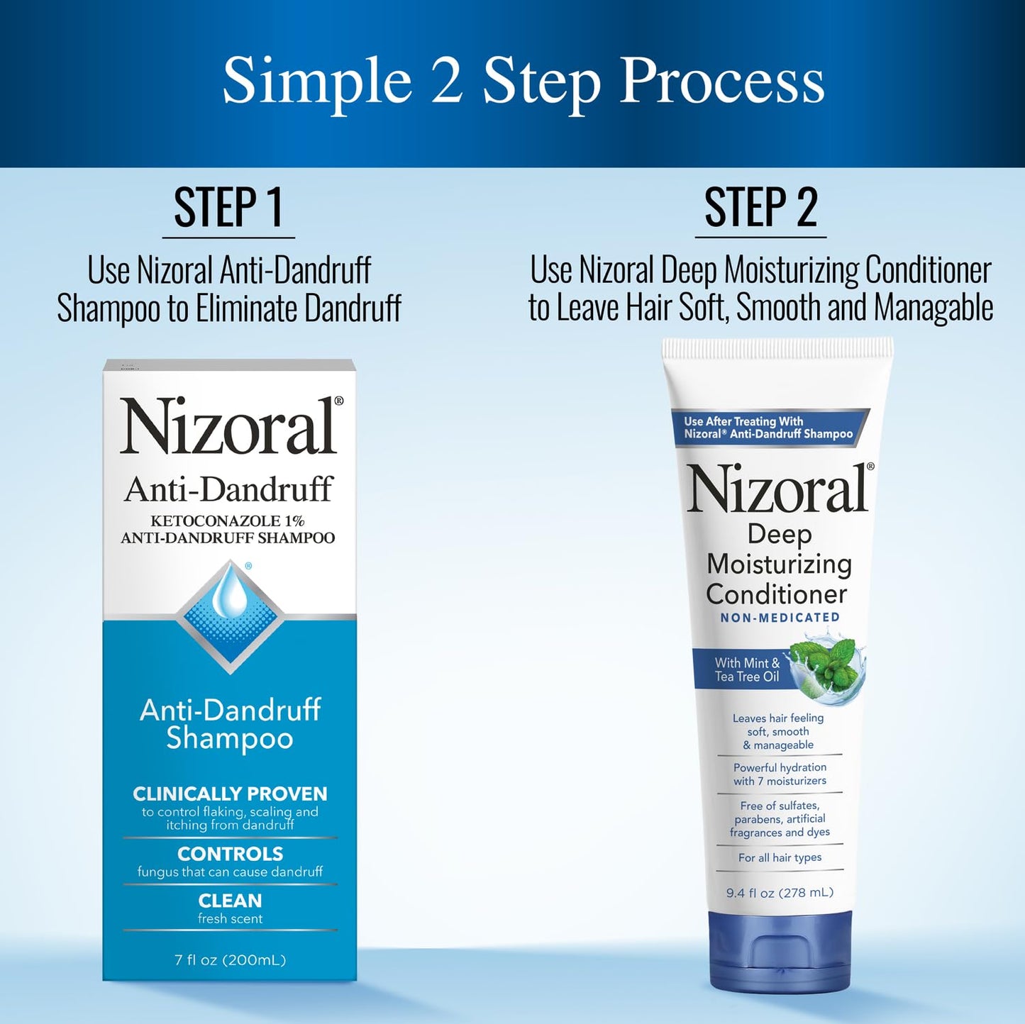 Nizoral Deep Moisturizing Conditioner with Mint & Tea Tree Oil for All Hair Types - Free of Sulfates, Parabens, Artificial Fragrances and Dyes, 9.4 oz